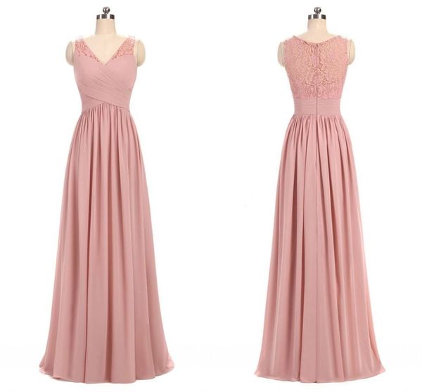 2018 dusty rose pink chiffon v neck lace bridesmaid dresses pleated ruffles floor length long bridesmaid gowns wedding party dresses, White;pink
2018 dusty rose pink chiffon v neck lace bridesmaid dresses pleated ruffles floor length long bridesmaid gowns wedding party dresses, White;pink