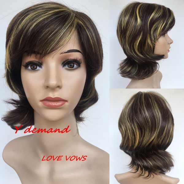 new short cut full wig simulation human hair fashion fluffy mix color full wigs, Black 
new short cut full wig simulation human hair fashion fluffy mix color full wigs, Black