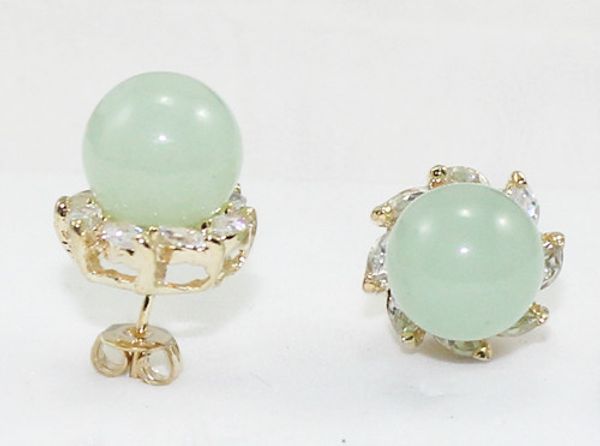 wholesale nice jewelry 10mm light green natural stone bead 18kgp crystal inlay earrings, Golden;silver
wholesale nice jewelry 10mm light green natural stone bead 18kgp crystal inlay earrings, Golden;silver