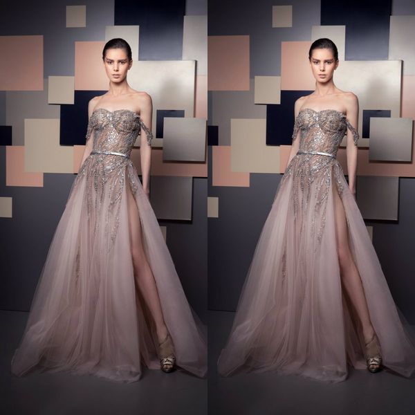 2019 ziad nakad evening dresses off shoulder luxury beads sequins illusion bodice high side split prom dress party wear special gowns, Black;red
2019 ziad nakad evening dresses off shoulder luxury beads sequins illusion bodice high side split prom dress party wear special gowns, Black;red