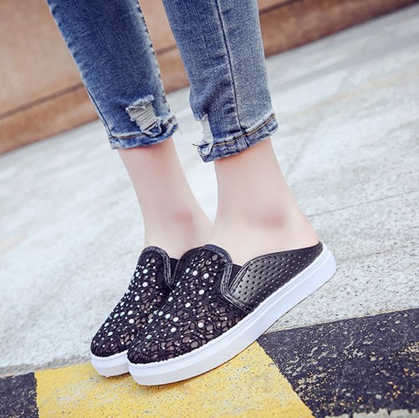 women's shoes round head female sandals lace slippers breathable wild comfortable scuffs rhinestone breathable hollow out flip flops, Black
women's shoes round head female sandals lace slippers breathable wild comfortable scuffs rhinestone breathable hollow out flip flops, Black