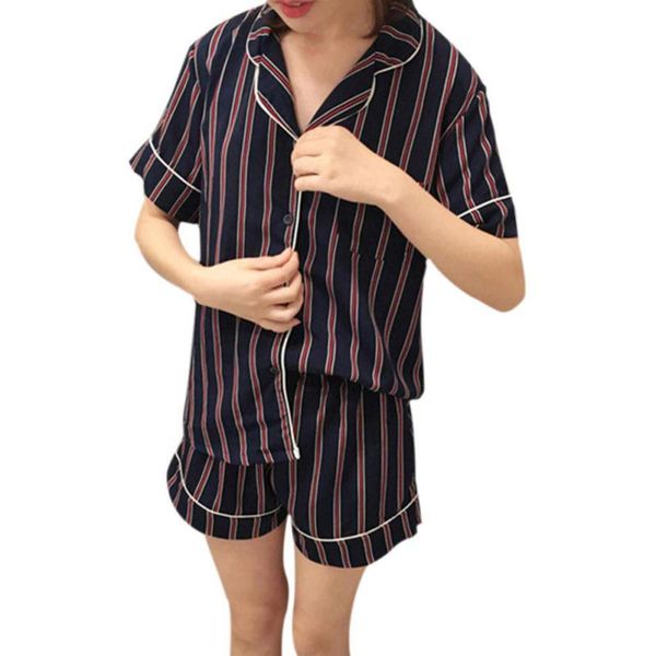 2 pcs/set summer women pajamas sets turn-down collar sleepwear shirt+shorts striped casual home wear sleepwear, White
2 pcs/set summer women pajamas sets turn-down collar sleepwear shirt+shorts striped casual home wear sleepwear, White