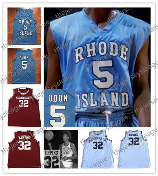 university umass massachusetts minutemen #32 julius erving red stitched retro rhode island rams #5 lamar odom blue basketball jerseys, Black