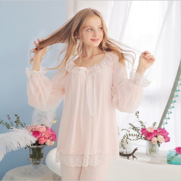 new fashion women pink pajama sets princess spring autumn long sleeved lace gauze sleepwear home cloth vintage pijama pants set, Black;red
new fashion women pink pajama sets princess spring autumn long sleeved lace gauze sleepwear home cloth vintage pijama pants set, Black;red