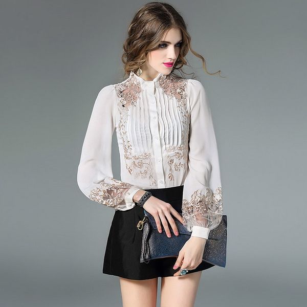 long sleeve shirts blouse 2018 spring autumn golden embroidery elegant work shirt ladies button chiffon blouse blusas feminino, White
long sleeve shirts blouse 2018 spring autumn golden embroidery elegant work shirt ladies button chiffon blouse blusas feminino, White