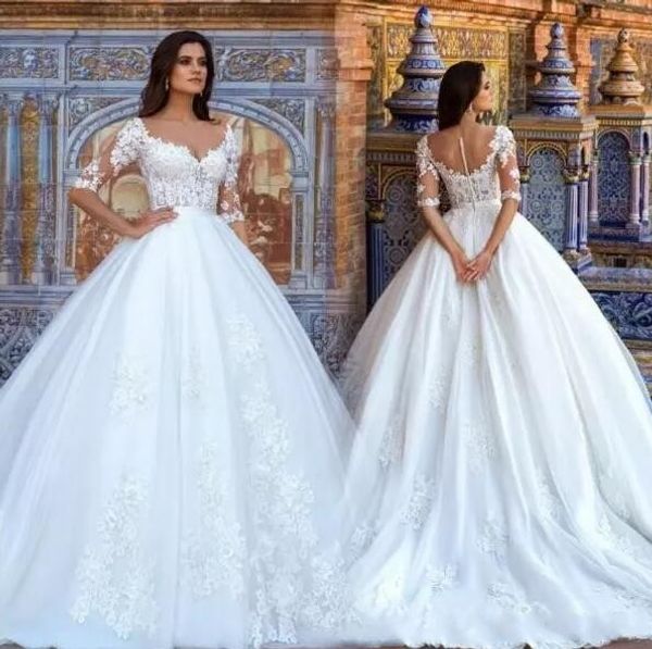 ivory puffy ball gown wedding dresses 2018 half sleeves lace appliques tulle arabic dubai wedding bridal gowns beach country weddings, White
ivory puffy ball gown wedding dresses 2018 half sleeves lace appliques tulle arabic dubai wedding bridal gowns beach country weddings, White