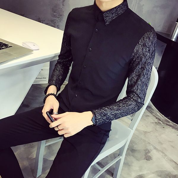 2018 autumn new korean men's slim stitching long-sleeved shirt british trend youth hair stylist tide clothing, White;black
2018 autumn new korean men's slim stitching long-sleeved shirt british trend youth hair stylist tide clothing, White;black