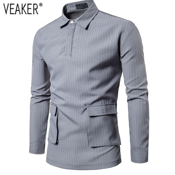 2018 autumn new men's slim fit striped shirt gray black long sleeve pockets shirts male casual business shirt -2xl, White;black
2018 autumn new men's slim fit striped shirt gray black long sleeve pockets shirts male casual business shirt -2xl, White;black