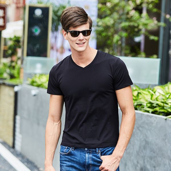 summer men t-shirts solid color slim fit short sleeve t shirt mens new v-neck tshirt brand clothing, White;black
summer men t-shirts solid color slim fit short sleeve t shirt mens new v-neck tshirt brand clothing, White;black