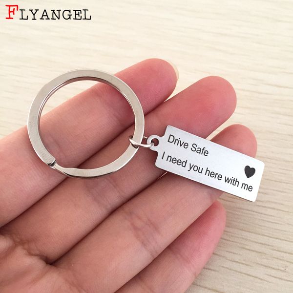 

custom engraved drive safe i need you here with me heart keychain fashion keyring gifts for couples boyfriend jewelry key chain, Silver