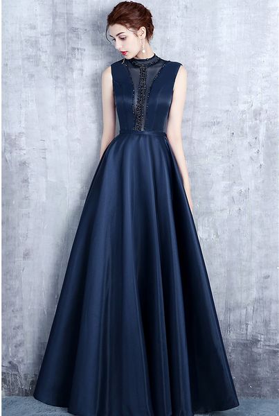 jewel neck satin evening dresses navy blue 2019 beaded evening gowns open back long prom dresses, Black;red
jewel neck satin evening dresses navy blue 2019 beaded evening gowns open back long prom dresses, Black;red