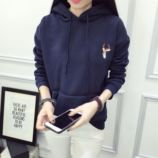 Autumn Winter Hoody Fashion Deer Embroidery Hooded Tracksuits Hoodies For Women Casual Sweatshirts Hoodie Harajuku Svitshot