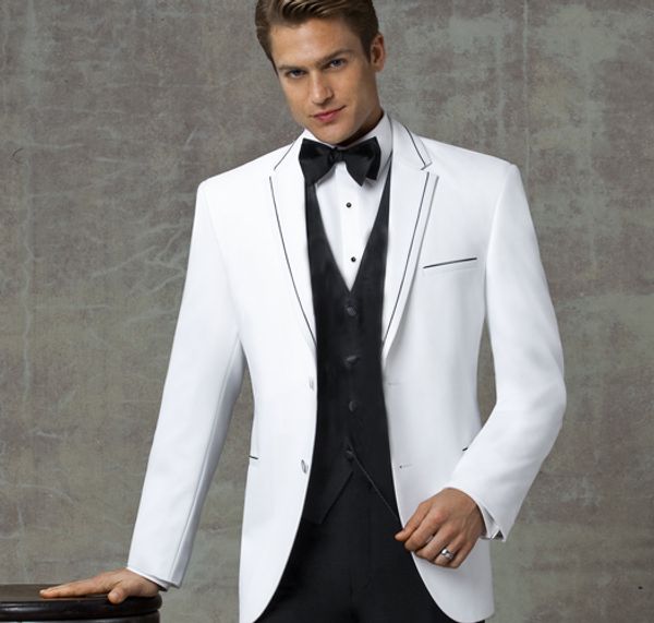 custom made white men suits wedding black edge blazer stars stage show formal tuxedos prom blazer 3 pieces jacket+pants+vest, White;black
custom made white men suits wedding black edge blazer stars stage show formal tuxedos prom blazer 3 pieces jacket+pants+vest, White;black