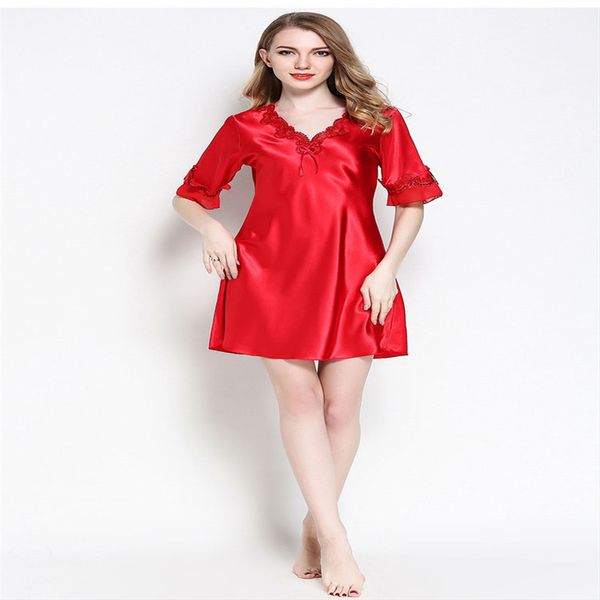 women sleepwear silk nightgown half sleeve for women embroidery night dress lingerie nightie dress shirt nightwear homewear, Black;red
women sleepwear silk nightgown half sleeve for women embroidery night dress lingerie nightie dress shirt nightwear homewear, Black;red