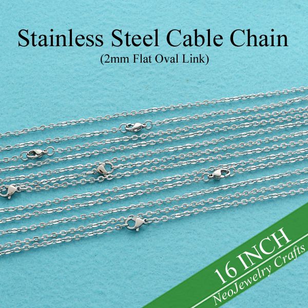 50 pcs - 16 inch stainless steel cable chain, 2mm flat oval link rolo chain, 40cm stainless steel chain necklace, plain chain, Silver
50 pcs - 16 inch stainless steel cable chain, 2mm flat oval link rolo chain, 40cm stainless steel chain necklace, plain chain, Silver