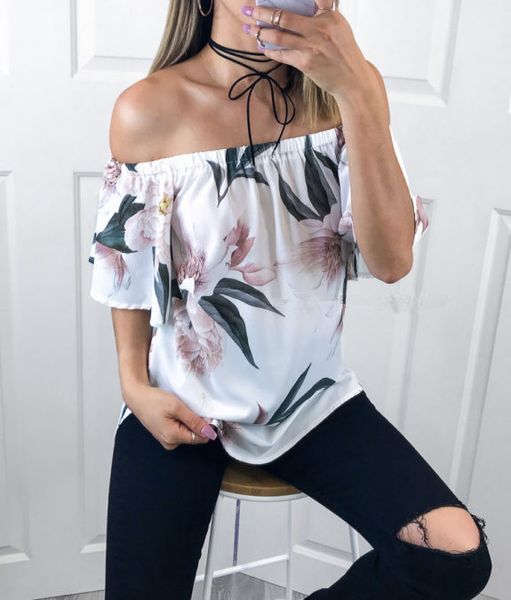 womens clothing summer slash neck strapless floral printed tshirts casual bell sleeve female thin loose tees, White
womens clothing summer slash neck strapless floral printed tshirts casual bell sleeve female thin loose tees, White