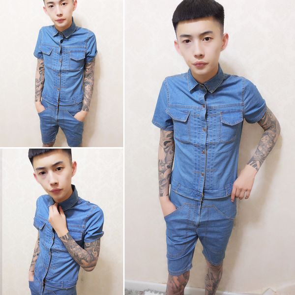 4xl 2018 new men's clothing hair stylist fashion short sleeved conjoined suit jumpsuit plus size singer costumes, Blue
4xl 2018 new men's clothing hair stylist fashion short sleeved conjoined suit jumpsuit plus size singer costumes, Blue