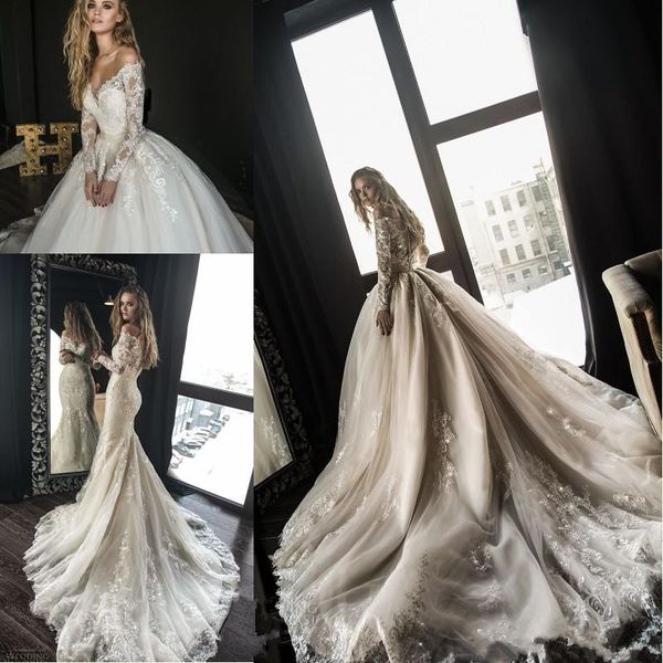 arabic dubai 2019 gorgeous designer off the shoulder mermaid wedding dresses detachable long sleeves lace appliques wedding bridal gowns, White 
arabic dubai 2019 gorgeous designer off the shoulder mermaid wedding dresses detachable long sleeves lace appliques wedding bridal gowns, White