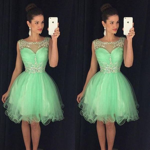 mint green short prom dresses sheer bateau neck sleeveless beaded crystals tulle homecoming graduation formal gowns custom made, Black
mint green short prom dresses sheer bateau neck sleeveless beaded crystals tulle homecoming graduation formal gowns custom made, Black