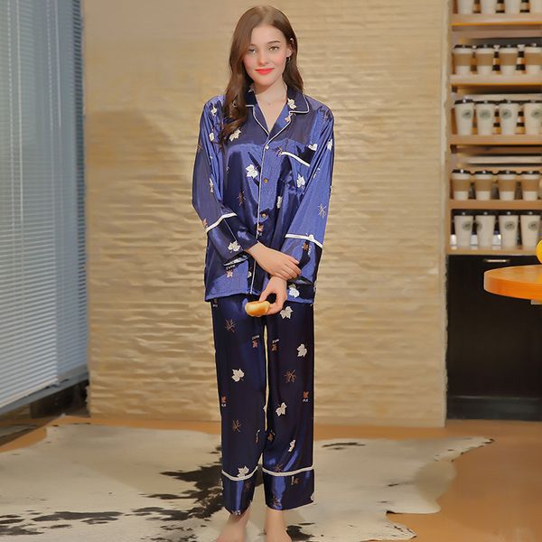 printed pyjama femme homewear women v-neck + long pants nighties silk sleepwear lingerie autumn, Blue;gray
printed pyjama femme homewear women v-neck + long pants nighties silk sleepwear lingerie autumn, Blue;gray
