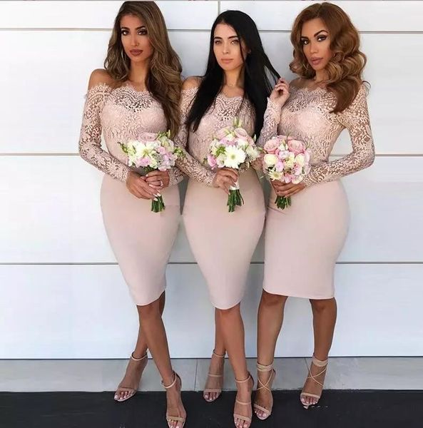 2018 blush off-the-shoulder long sleeves short bridesmaid dress with lace long sleeves knee length sheath formal dresses custom made, White;pink
2018 blush off-the-shoulder long sleeves short bridesmaid dress with lace long sleeves knee length sheath formal dresses custom made, White;pink