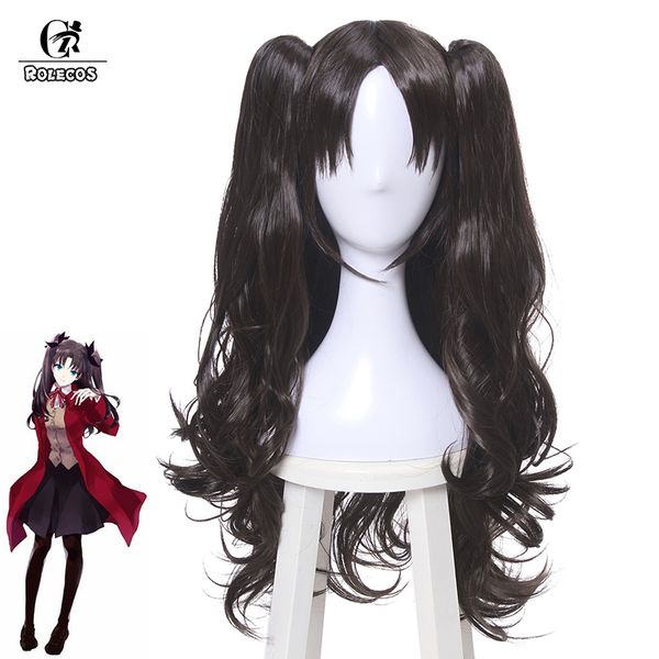 

rolecos game fate grand order cosplay ishtar archer rin tohsaka long dark brown for women cosplay headwear synthetic hair, Silver