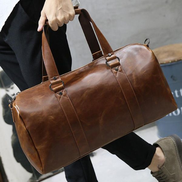 brown men travel bags large capacity women luggage sports duffle totes men's pu leather shoulder handbag big barrel trip purse
brown men travel bags large capacity women luggage sports duffle totes men's pu leather shoulder handbag big barrel trip purse