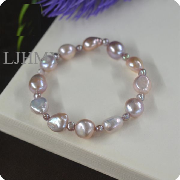 

luster natural real baroque freshwater cultured pearl bracelet white pink purple more colors stretch bracelets female, Golden;silver