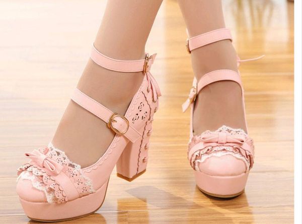 send high heel single shoes waterproof table and lace bowknot women shoes, Black