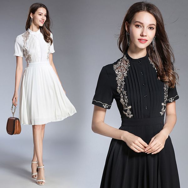2018 summer black white pleated dress vintage embroidery mesh women elegant party vestidos casual dresses, Black;gray
2018 summer black white pleated dress vintage embroidery mesh women elegant party vestidos casual dresses, Black;gray