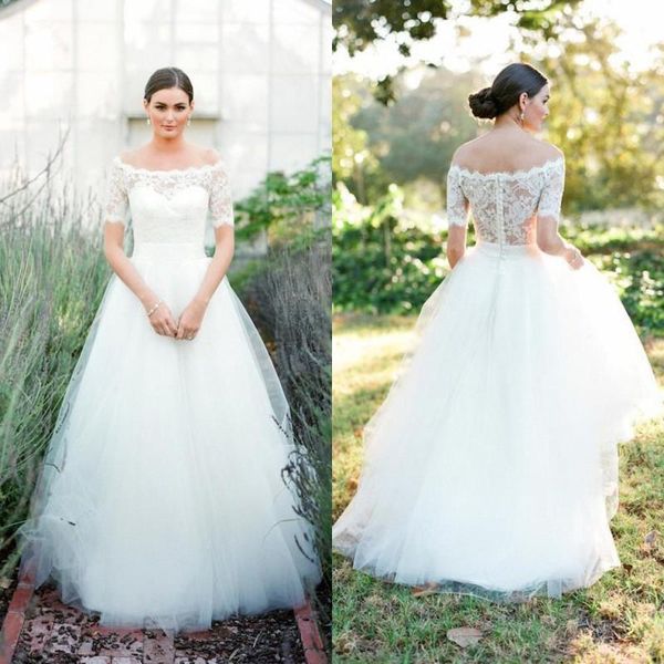 2020 vintage boho country style off the shoulder wedding dresses a line soft tulle puffy lace half sleeves covered button bridal gown ba4528
2020 vintage boho country style off the shoulder wedding dresses a line soft tulle puffy lace half sleeves covered button bridal gown ba4528