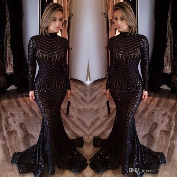 long prom evening dresses high neck long sleeves floor length mermaid party dress formal evening gowns custom made, Black
long prom evening dresses high neck long sleeves floor length mermaid party dress formal evening gowns custom made, Black