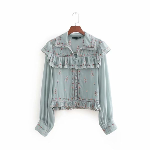2018 women high street elegant laminated ruffles flower embroidery chiffon blouse ladies shirt chic femininas blusas ls2500, White
2018 women high street elegant laminated ruffles flower embroidery chiffon blouse ladies shirt chic femininas blusas ls2500, White
