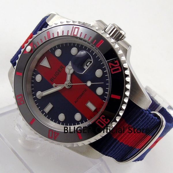 fashion bliger 43mm blue red dial black ceramic bezel luminous nylon strap automatic movement men's watch wristwatch men b143, Slivery;brown
fashion bliger 43mm blue red dial black ceramic bezel luminous nylon strap automatic movement men's watch wristwatch men b143, Slivery;brown