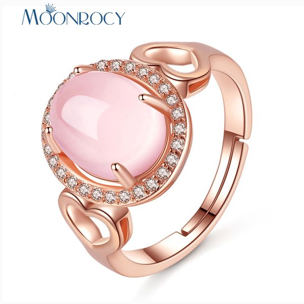 

moonrocy rose gold color cz ross quartz crystal pink opal rings oval jewelry wholesale for women girls gift drop shipping, Golden;silver