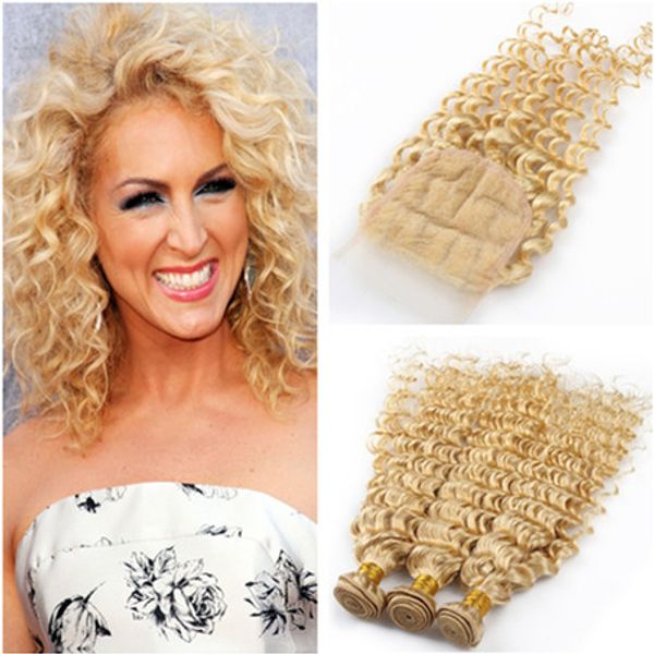 #613 blonde virgin malaysian deep wave wavy human hair weave bundles with closure blonde hair weft extensions with 4x4 lace front closure, Black;brown
#613 blonde virgin malaysian deep wave wavy human hair weave bundles with closure blonde hair weft extensions with 4x4 lace front closure, Black;brown