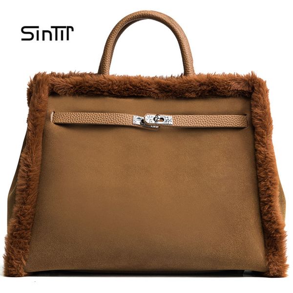 2018 Fashion Large Capacity Fur Women Tote Bag High Quality Leather Female Shoulder Bags Luxury Handbags Women Bags Designer Sac
