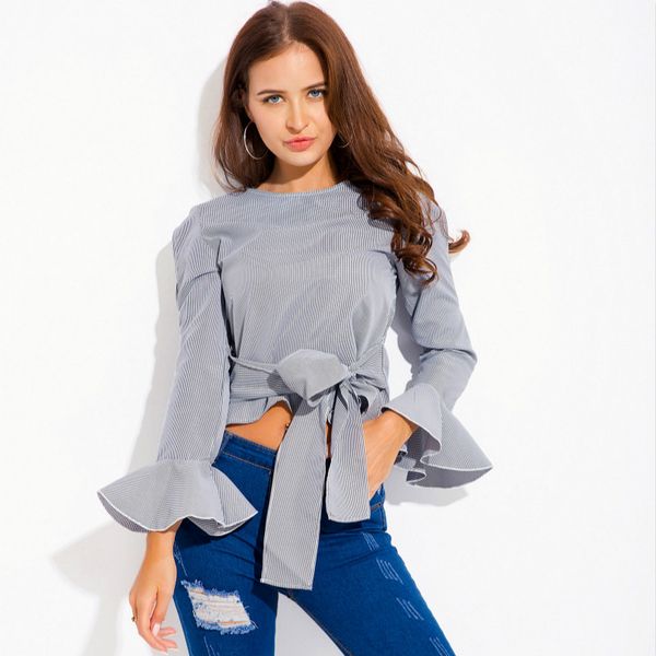 aibo carla women's shirt o-neck short strappy striped shirt butterfly sleeve irregular bow top, White
aibo carla women's shirt o-neck short strappy striped shirt butterfly sleeve irregular bow top, White