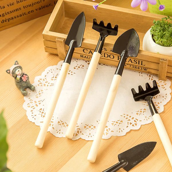 

3pcs mini garden hand tool kit plant gardening shovel spade rake trowel wood handle metal head gardener ing