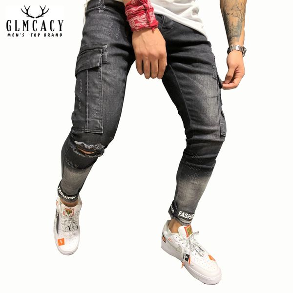 mens black destroyed fashion band ankle slim fit denim streetwear ripped distressed jeans with printed back pocket, Blue
mens black destroyed fashion band ankle slim fit denim streetwear ripped distressed jeans with printed back pocket, Blue