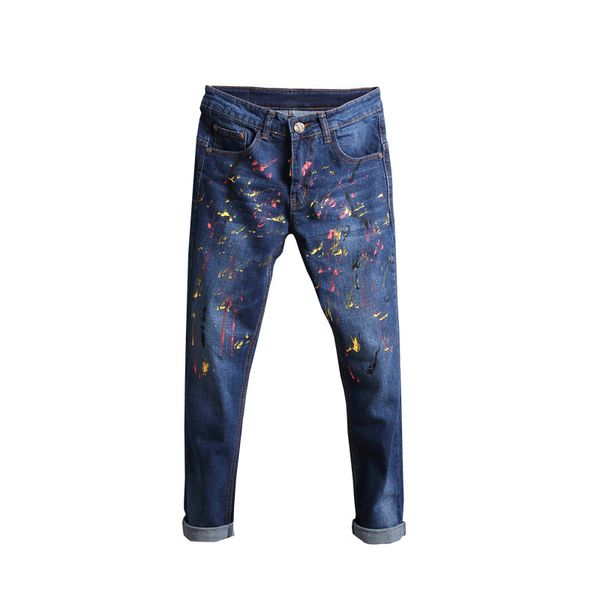 fashion brand male personality spray jeans male cotton casual straight pants, Blue
fashion brand male personality spray jeans male cotton casual straight pants, Blue
