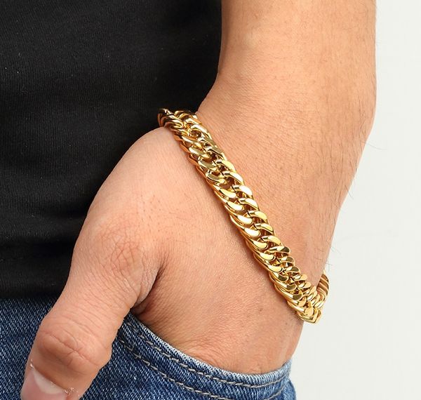 men gold tone stainless steel 19cm-24cm length 10mm width heavy bracelet bangle b171, Black
men gold tone stainless steel 19cm-24cm length 10mm width heavy bracelet bangle b171, Black