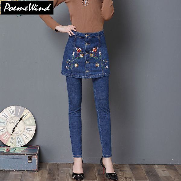 poemewind women floral embroidery denim jeans pants with skirts buons plus size ladies skinny long jeans trousers women s-4xl, Blue
poemewind women floral embroidery denim jeans pants with skirts buons plus size ladies skinny long jeans trousers women s-4xl, Blue