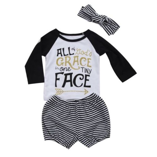 cotton kids baby girls summer clothes long sleeve t-shirt +striped bottom shorts+headband sunsuit outfits set clothing, White
cotton kids baby girls summer clothes long sleeve t-shirt +striped bottom shorts+headband sunsuit outfits set clothing, White