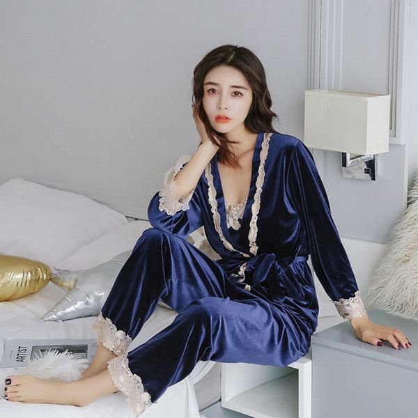 winter long sleeve pajamas 3piece set luxury nightwear pyjamas women lace flower embroidery sleepwear sets sleepwear, Black;red
winter long sleeve pajamas 3piece set luxury nightwear pyjamas women lace flower embroidery sleepwear sets sleepwear, Black;red