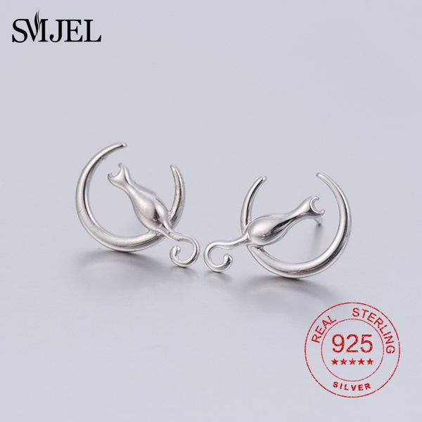 smjel 925 sterling silver cute animal cat stand moon stud earrings for women cat ear earrings jewelry oorbellen, Golden;silver
smjel 925 sterling silver cute animal cat stand moon stud earrings for women cat ear earrings jewelry oorbellen, Golden;silver