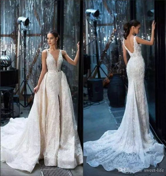 vintage mermaid wedding dresses 2019 v neck with detachable train split front french lace backless vestido de novia plus size wedding dress, White
vintage mermaid wedding dresses 2019 v neck with detachable train split front french lace backless vestido de novia plus size wedding dress, White