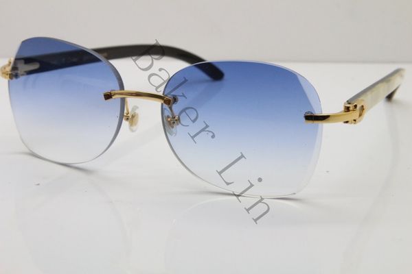 new rimless 3524012 black mix white buffalo horn limited edition sunglasses fashion in gold blue ornamental, White;black
new rimless 3524012 black mix white buffalo horn limited edition sunglasses fashion in gold blue ornamental, White;black