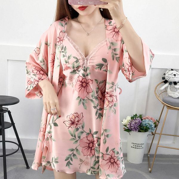 kimono satin floral v neck women's gown set two piece long sleeve fashion woman sleepwear autumn summer female clothing, Black;red
kimono satin floral v neck women's gown set two piece long sleeve fashion woman sleepwear autumn summer female clothing, Black;red
