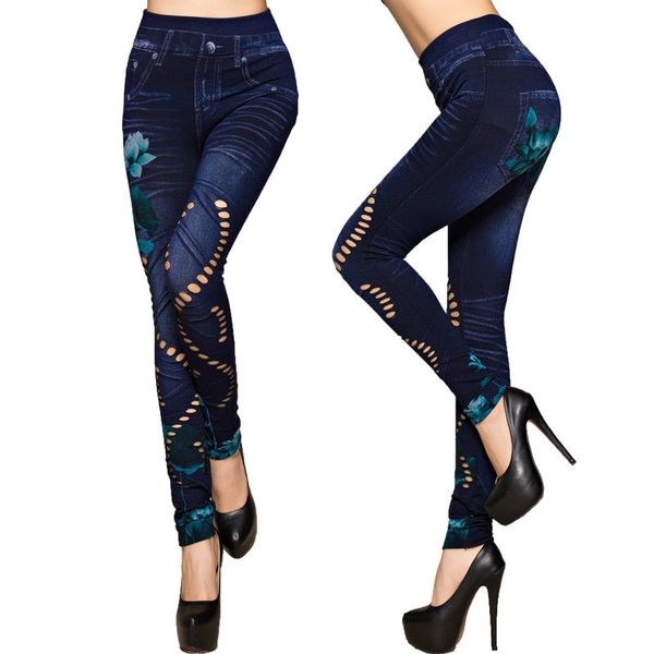 spring high elasticity size leggings slim hole flower print leggings imitation denim trousers women slim pants, Black
spring high elasticity size leggings slim hole flower print leggings imitation denim trousers women slim pants, Black